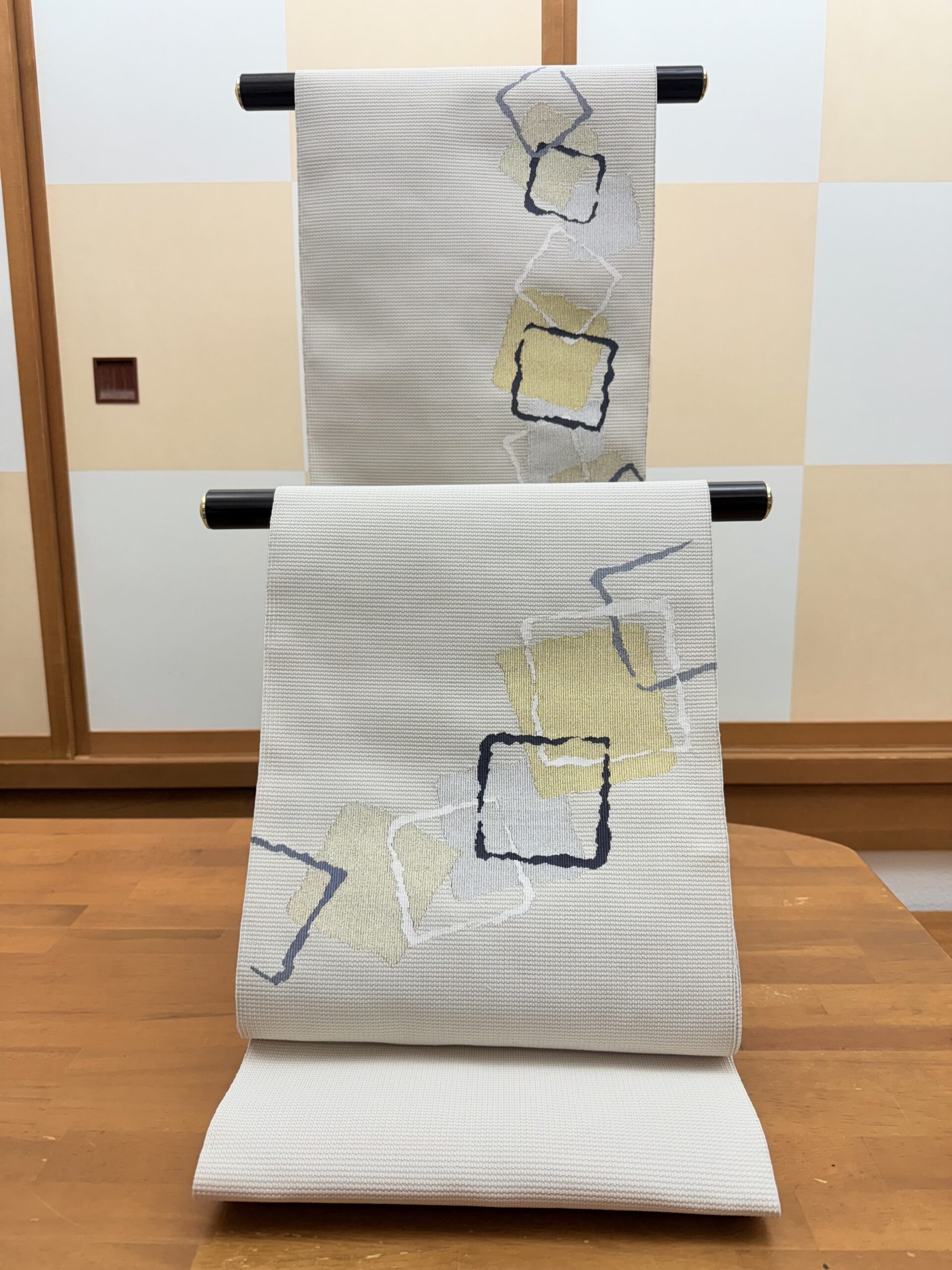 手織魚子綴織八寸帯